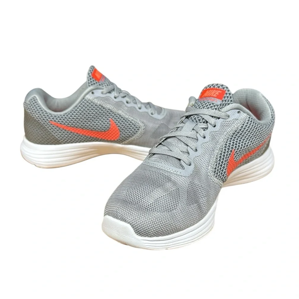 Nike Revolution 3 #819303-002 Gray Orange Women's Running Shoes Sneakers Size 8